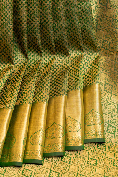 Forest green thilakam brocade pure Kanchipuram silk saree