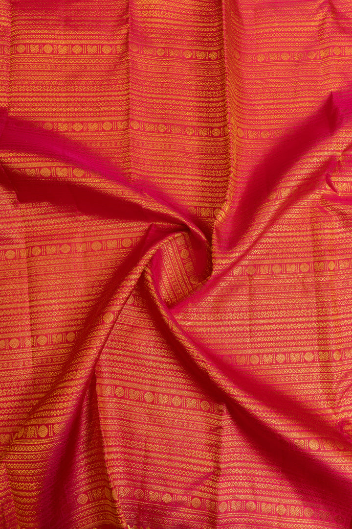 Reddish pink zari stripes brocade pure Kanchipuram Silk saree