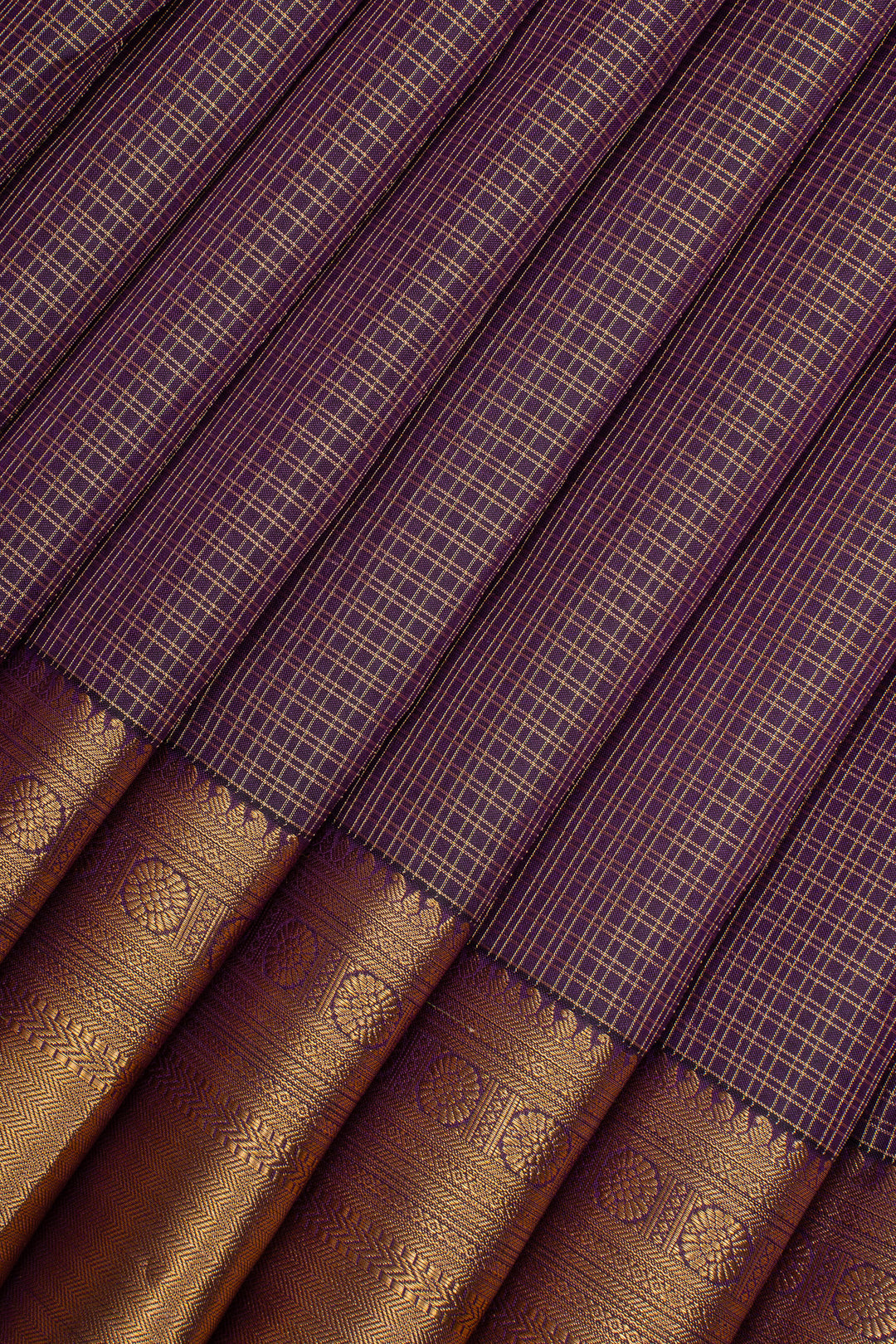 Aubergine Zari Checks Pure Kanchipuram Silk Saree