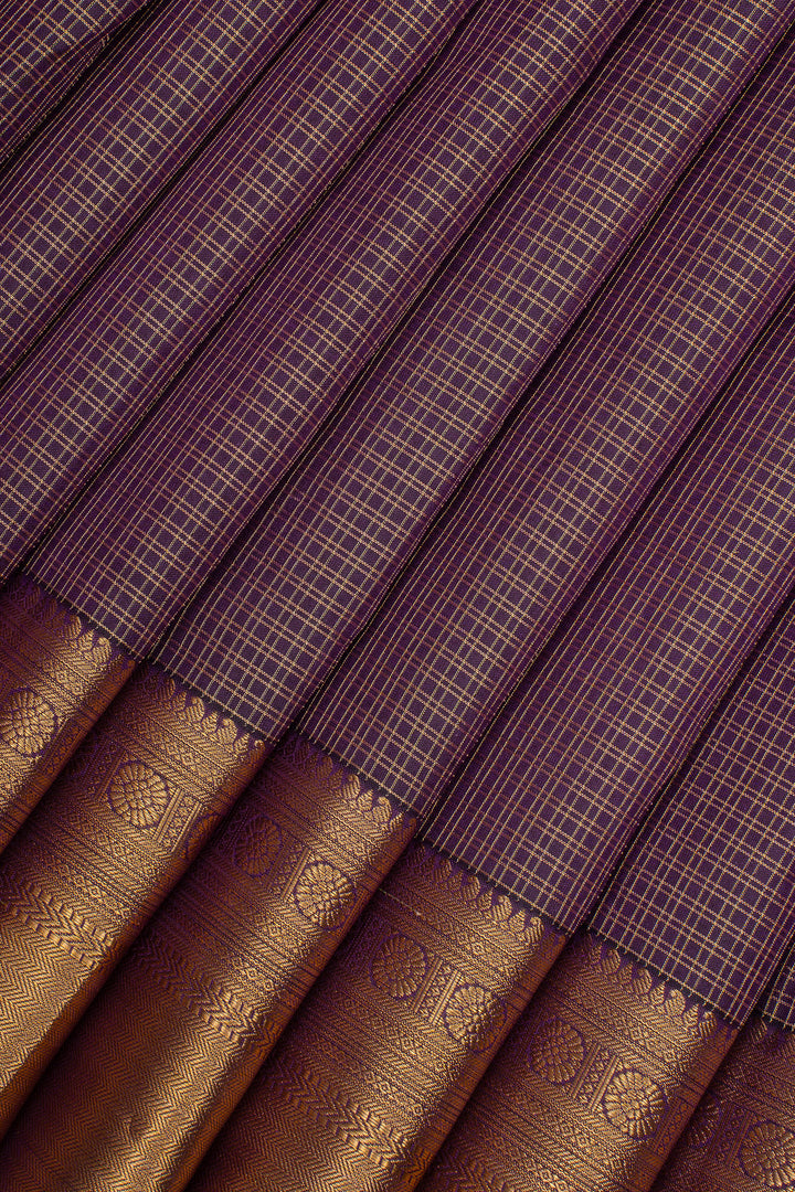 Aubergine Zari Checks Pure Kanchipuram Silk Saree