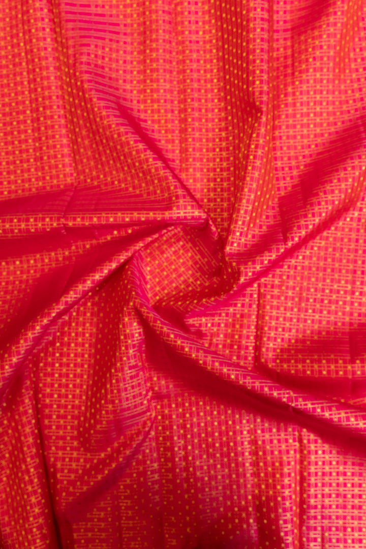 Magenta pink muthuzari checks pure Kanchipuram silk saree
