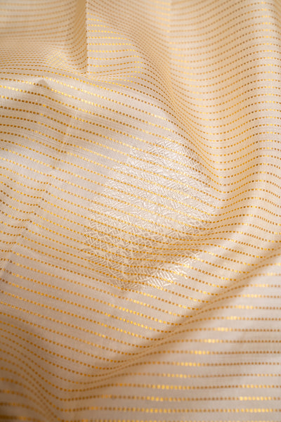 Ivory Zari Stripes Pure Kanchipuram Silk Saree - Clio Silks