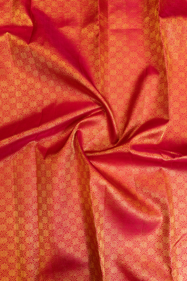 Reddish pink iruthalaipakshi small border pure Kanchipuram silk saree