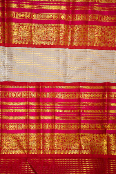 Ivory Zari Stripes Pure Kanchipuram Silk Saree - Clio Silks