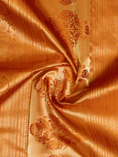 Rust Orange Floral Brocade Pure Kanchipuram Silk Saree