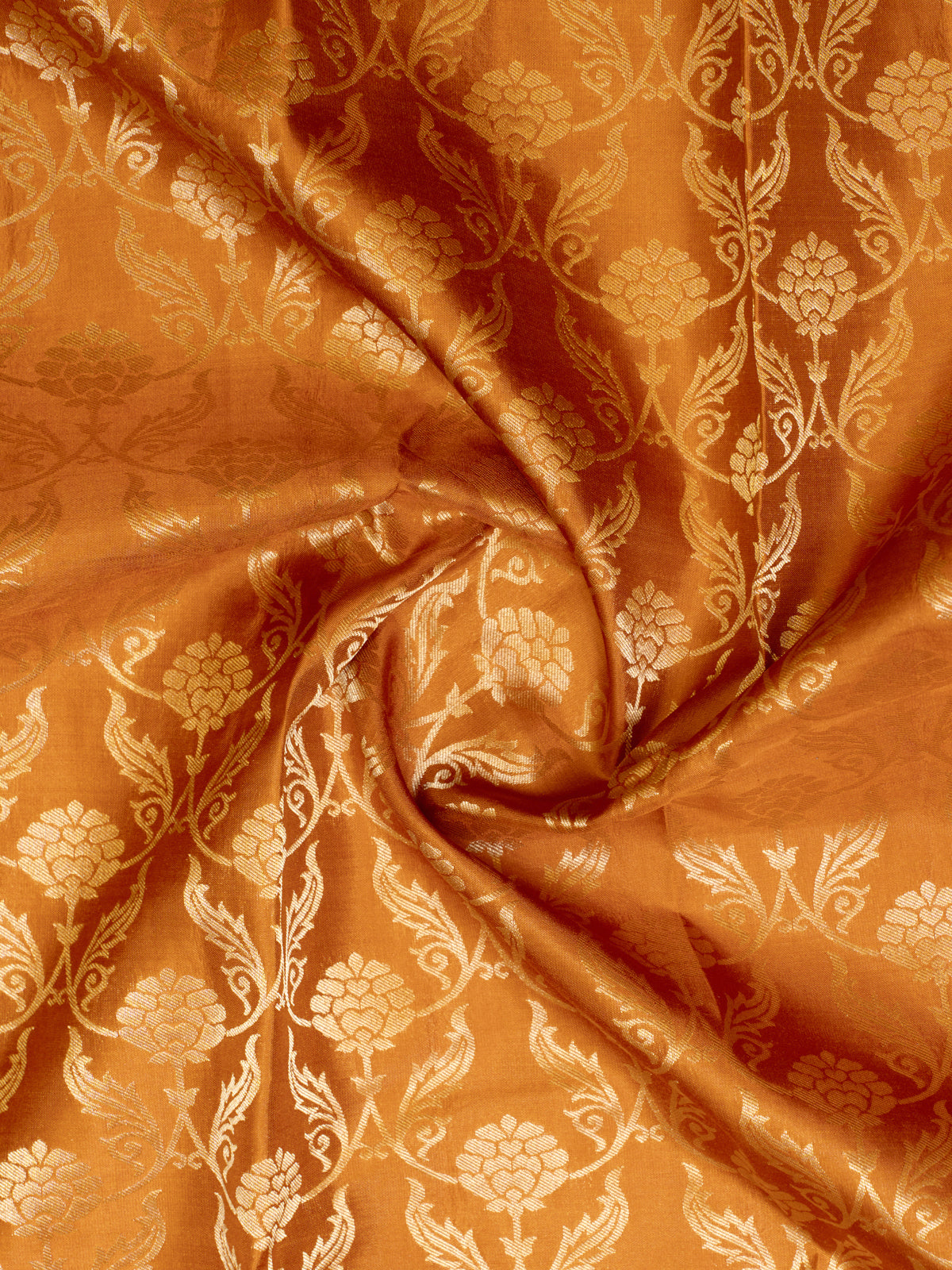 Rust Orange Floral Brocade Pure Kanchipuram Silk Saree