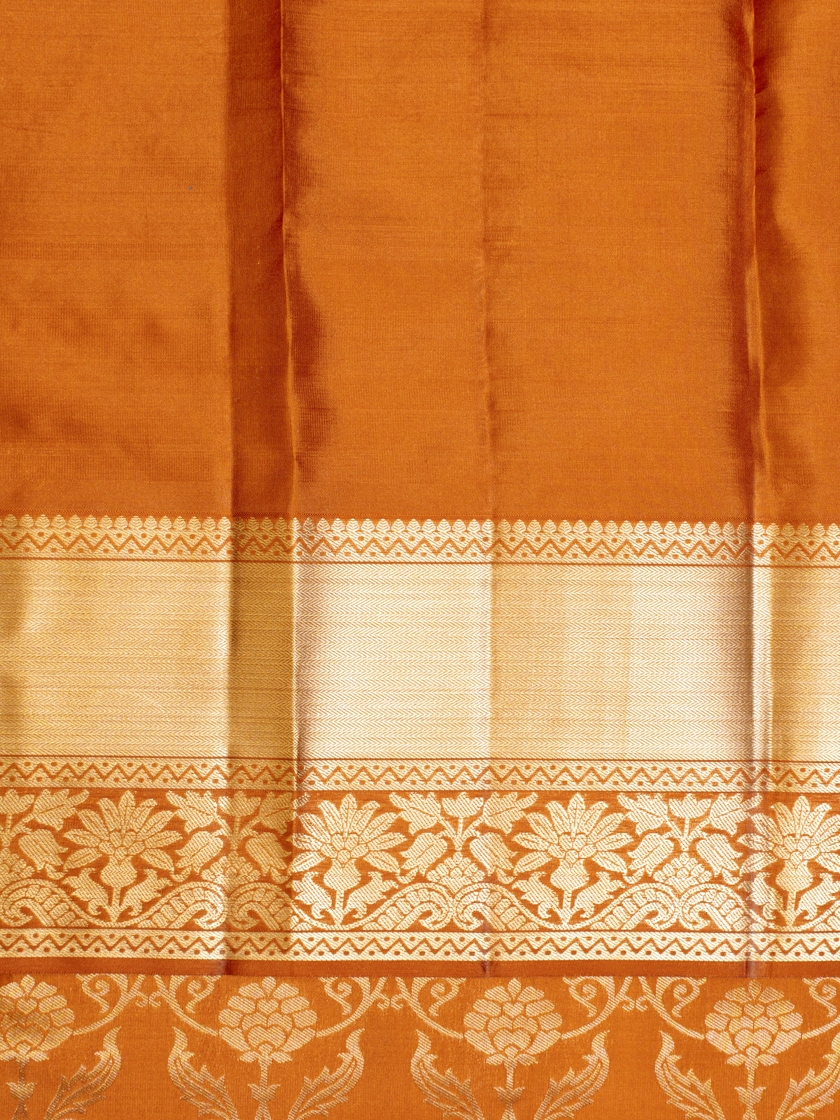 Rust Orange Floral Brocade Pure Kanchipuram Silk Saree