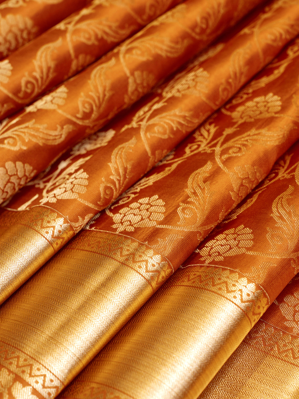 Rust Orange Floral Brocade Pure Kanchipuram Silk Saree