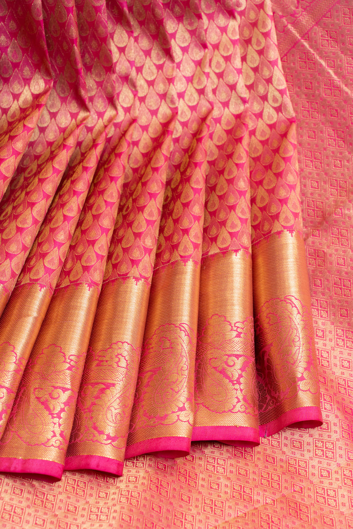 Rani pink tear drop pure Kanchipuram silk saree