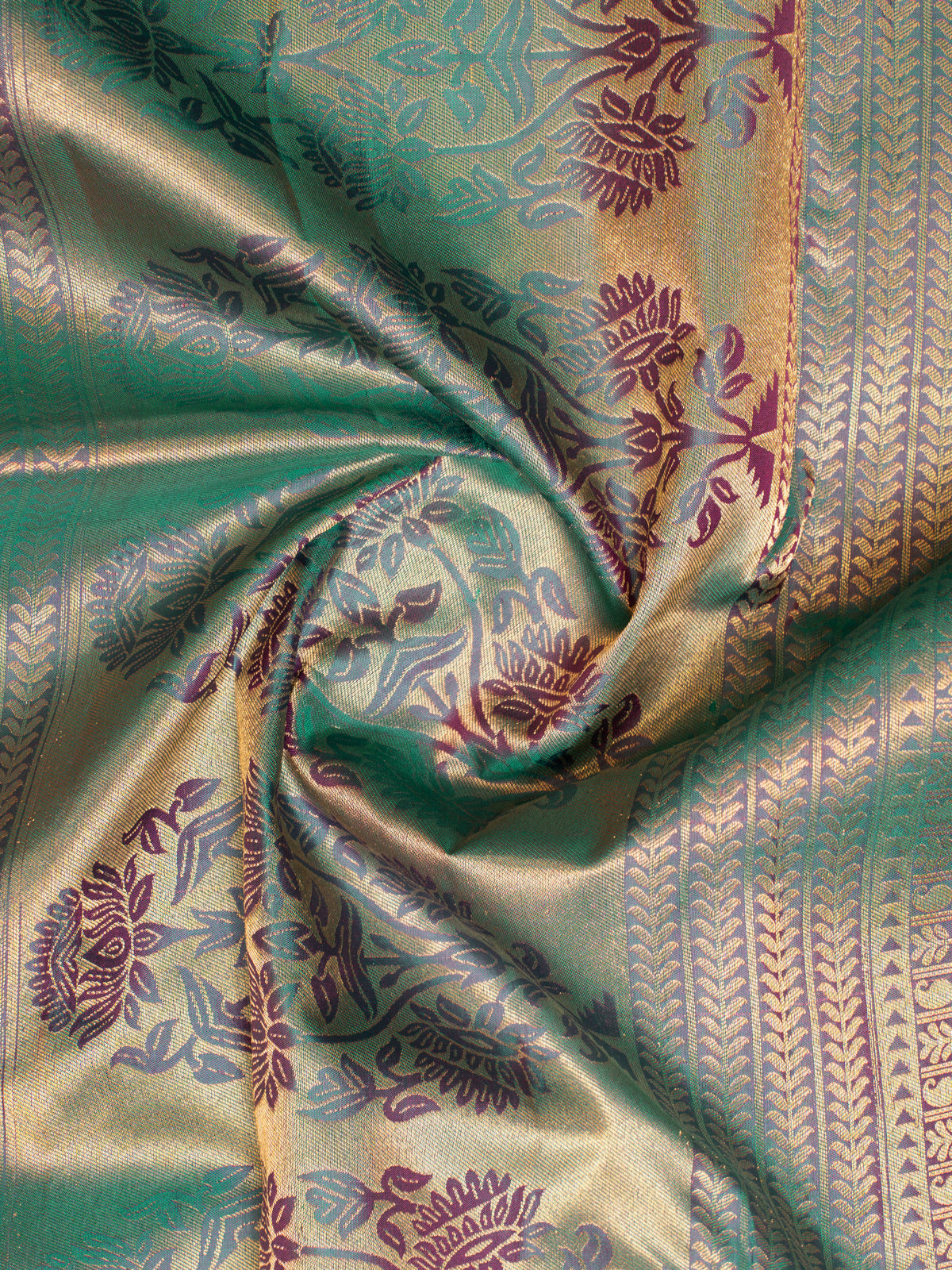 Peacock Blue Shot Colour Brocade Pure Kanchipuram Silk Saree