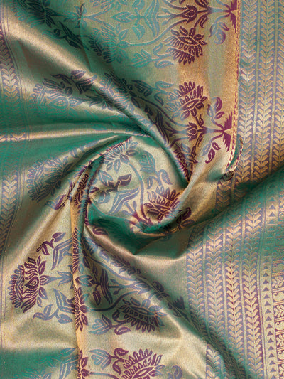 Peacock Blue Shot Colour Brocade Pure Kanchipuram Silk Saree