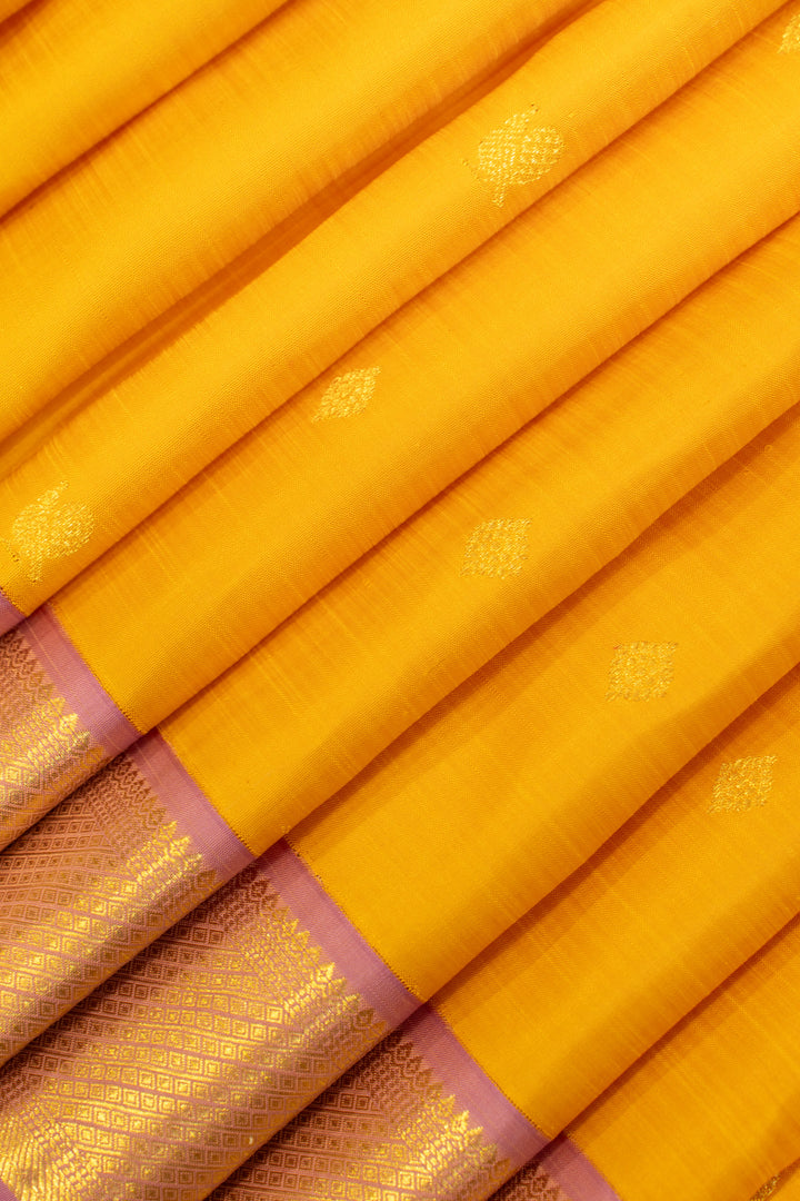 Yellow and lilac small&nbsp;Border pure Kanchipuram silk saree