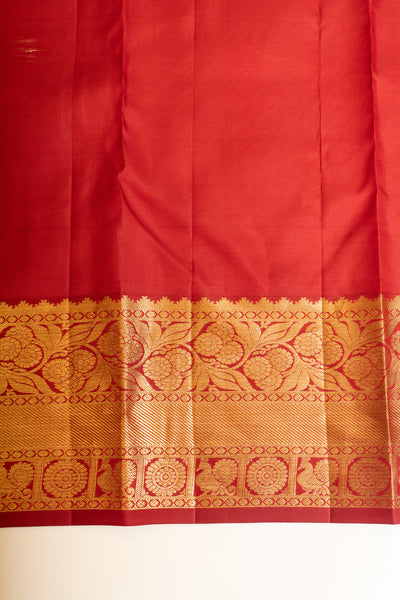 Red thilakam floral brocade pure Kanchipuram silk saree