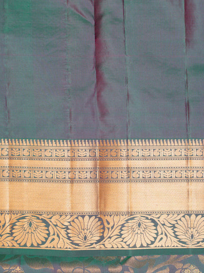 Peacock Blue Shot Colour Brocade Pure Kanchipuram Silk Saree