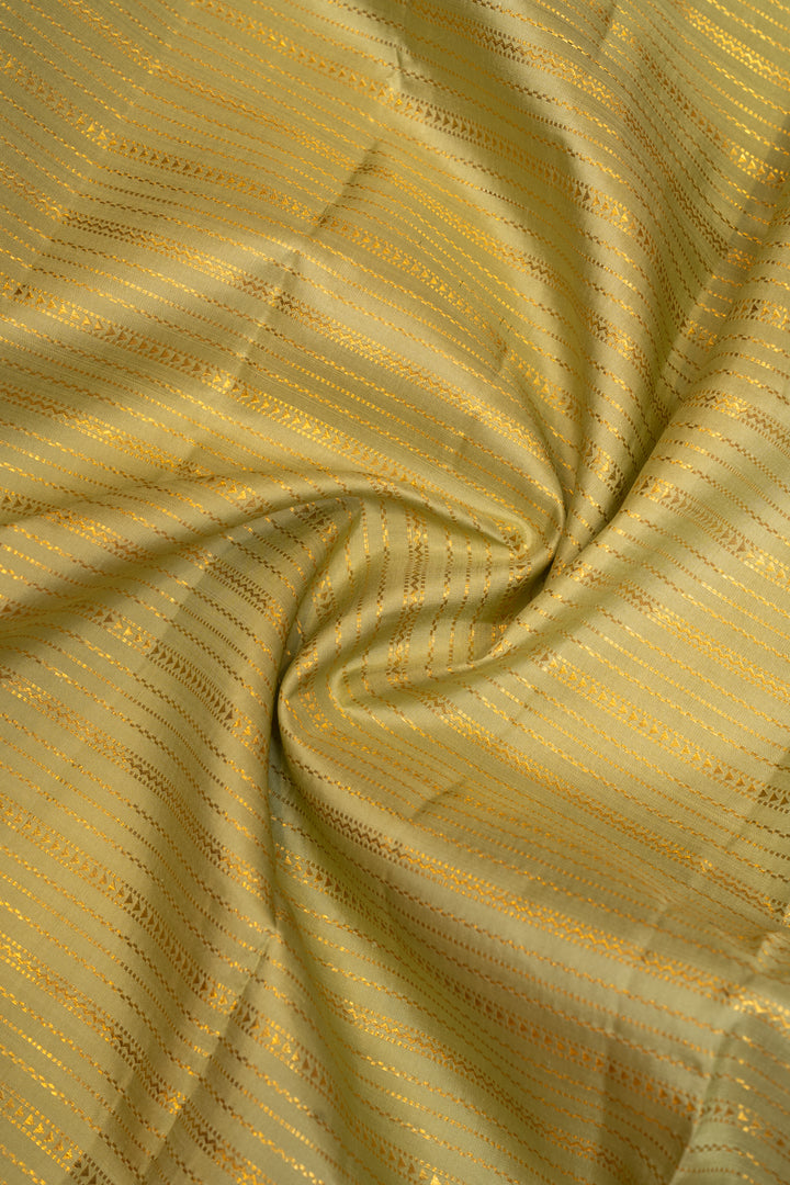 Apple Green Zari Stripes Pure Kanchipuram Silk Saree - Clio Silks