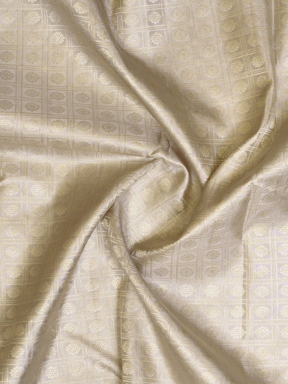 Silver Grey Checks Zari Brocade Pure Kanchipuram Silk Saree