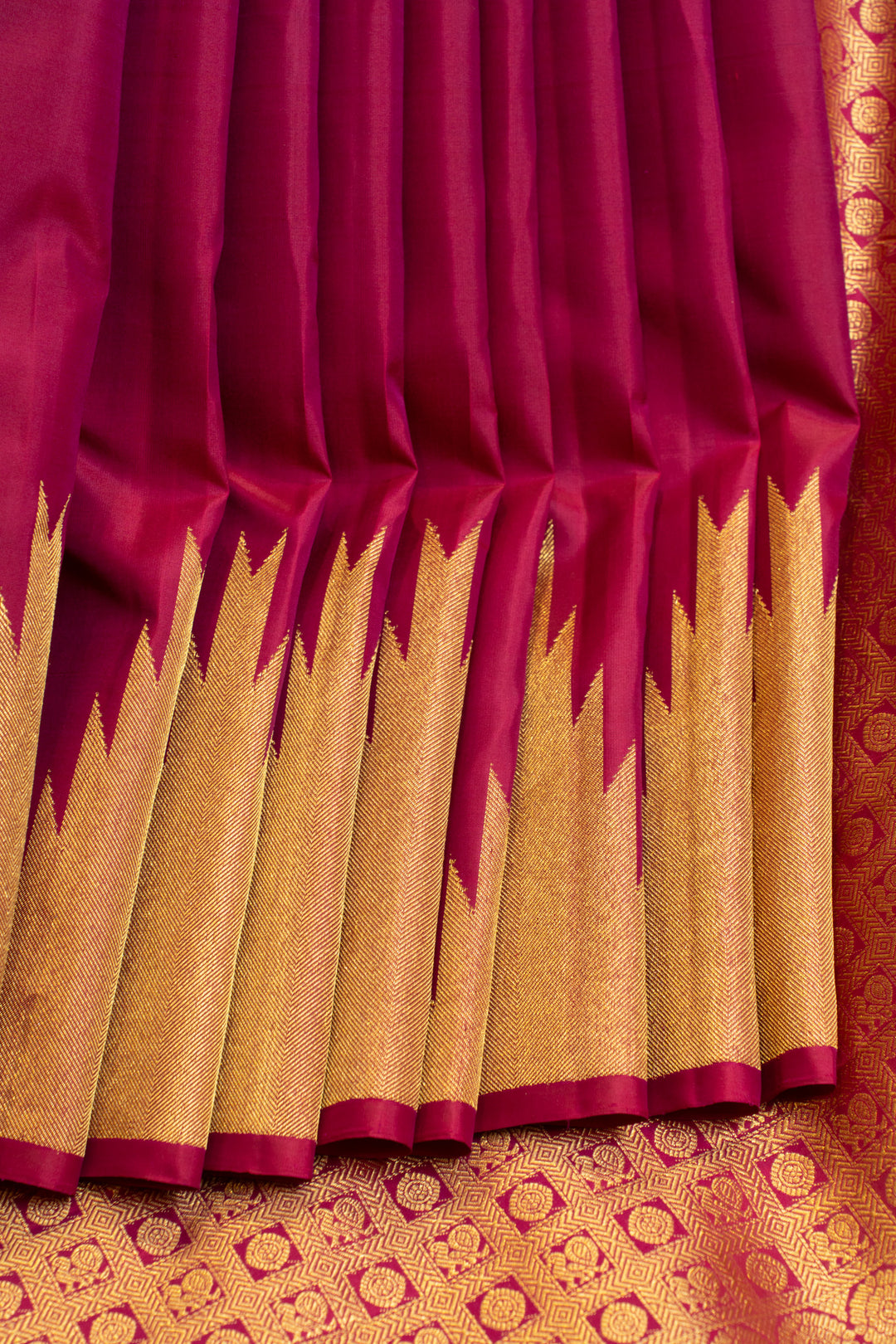 Berry purple temple border pure Kanchipuram silk saree