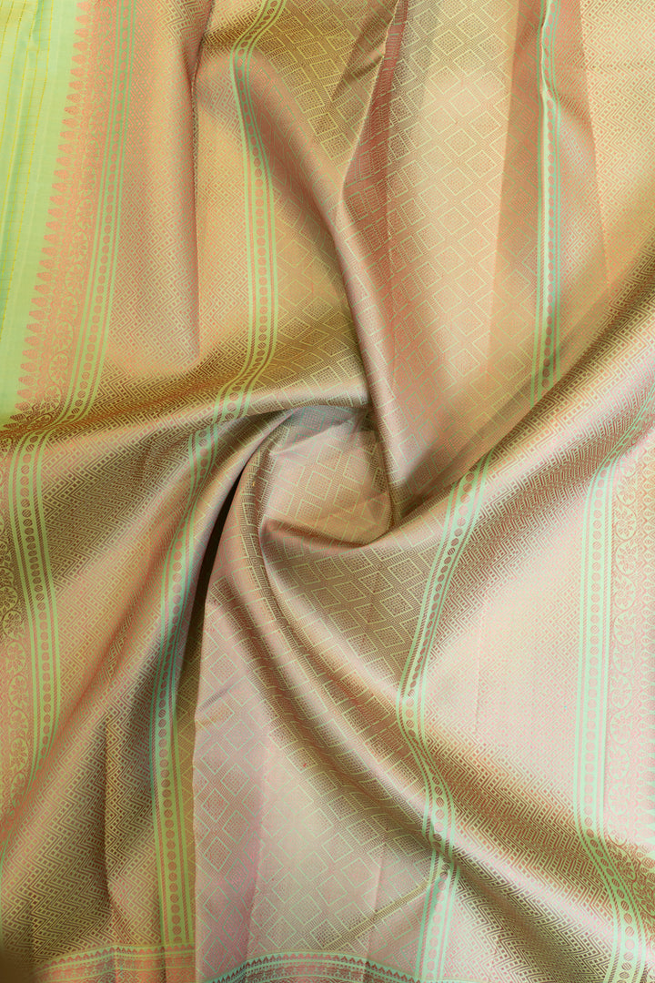 Mint green thread checks pure Kanchipuram silk saree