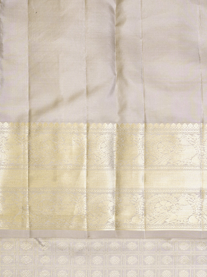 Silver Grey Checks Zari Brocade Pure Kanchipuram Silk Saree