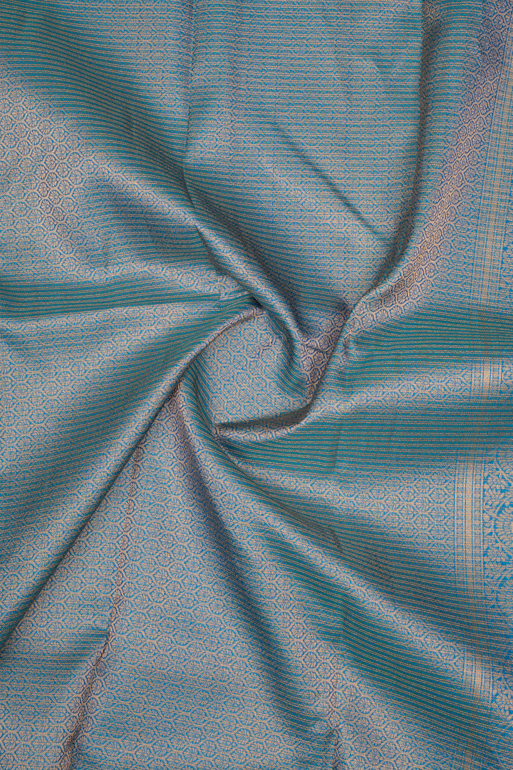 Peacock Blue Zari Checks Pure Kanchipuram Silk Saree