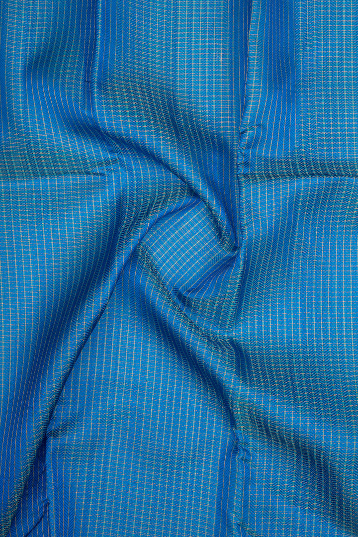 Peacock Blue Zari Checks Pure Kanchipuram Silk Saree