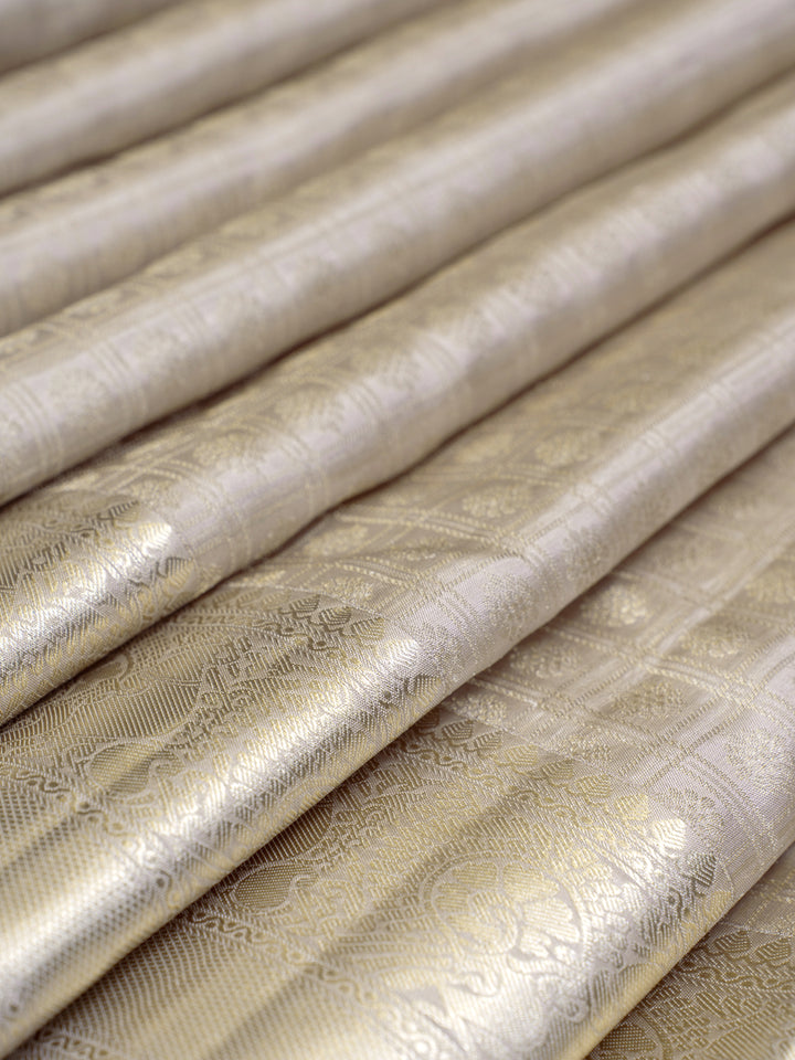 Silver Grey Checks Zari Brocade Pure Kanchipuram Silk Saree