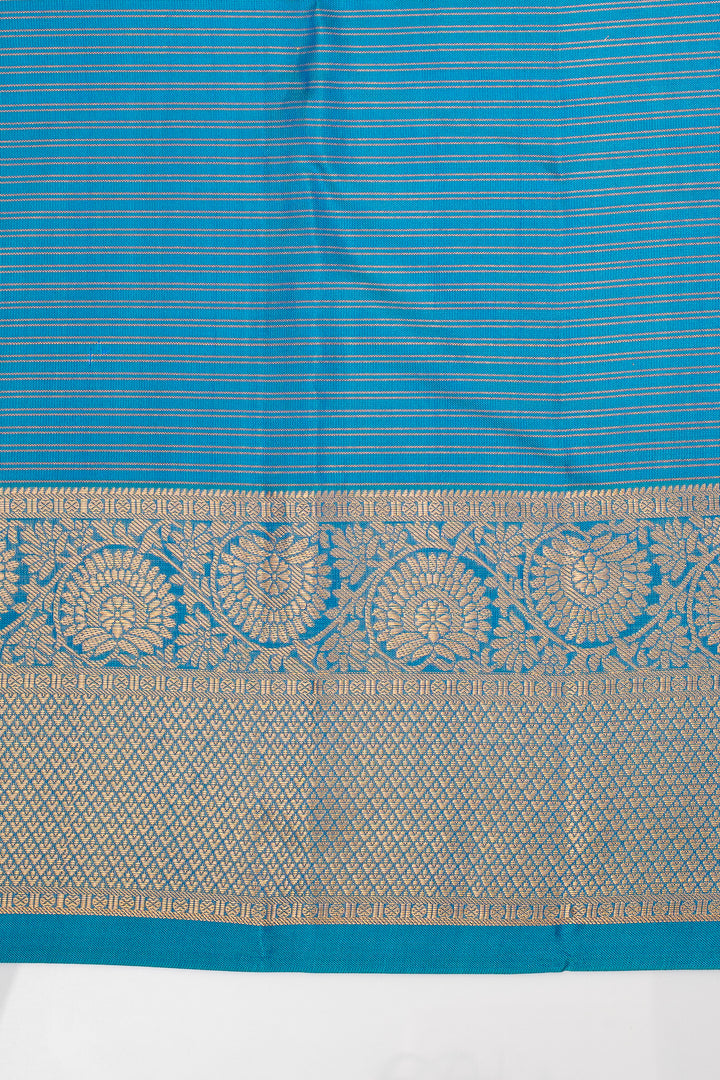 Peacock Blue Zari Checks Pure Kanchipuram Silk Saree