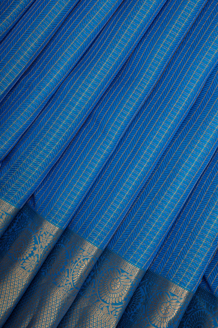 Peacock Blue Zari Checks Pure Kanchipuram Silk Saree