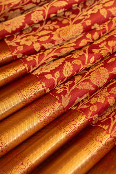 Maroon floral pure Kanchipuram silk saree