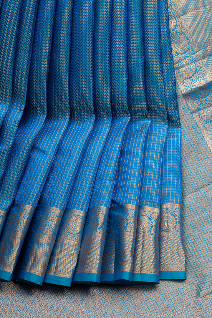 Peacock Blue Zari Checks Pure Kanchipuram Silk Saree