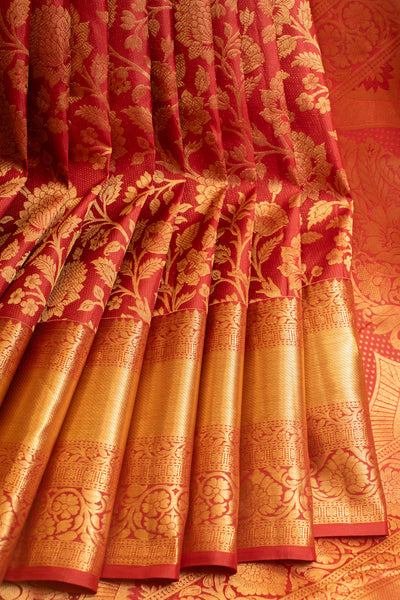 Maroon floral pure Kanchipuram silk saree