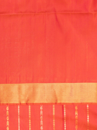 Peach orange stripes pure soft silk saree