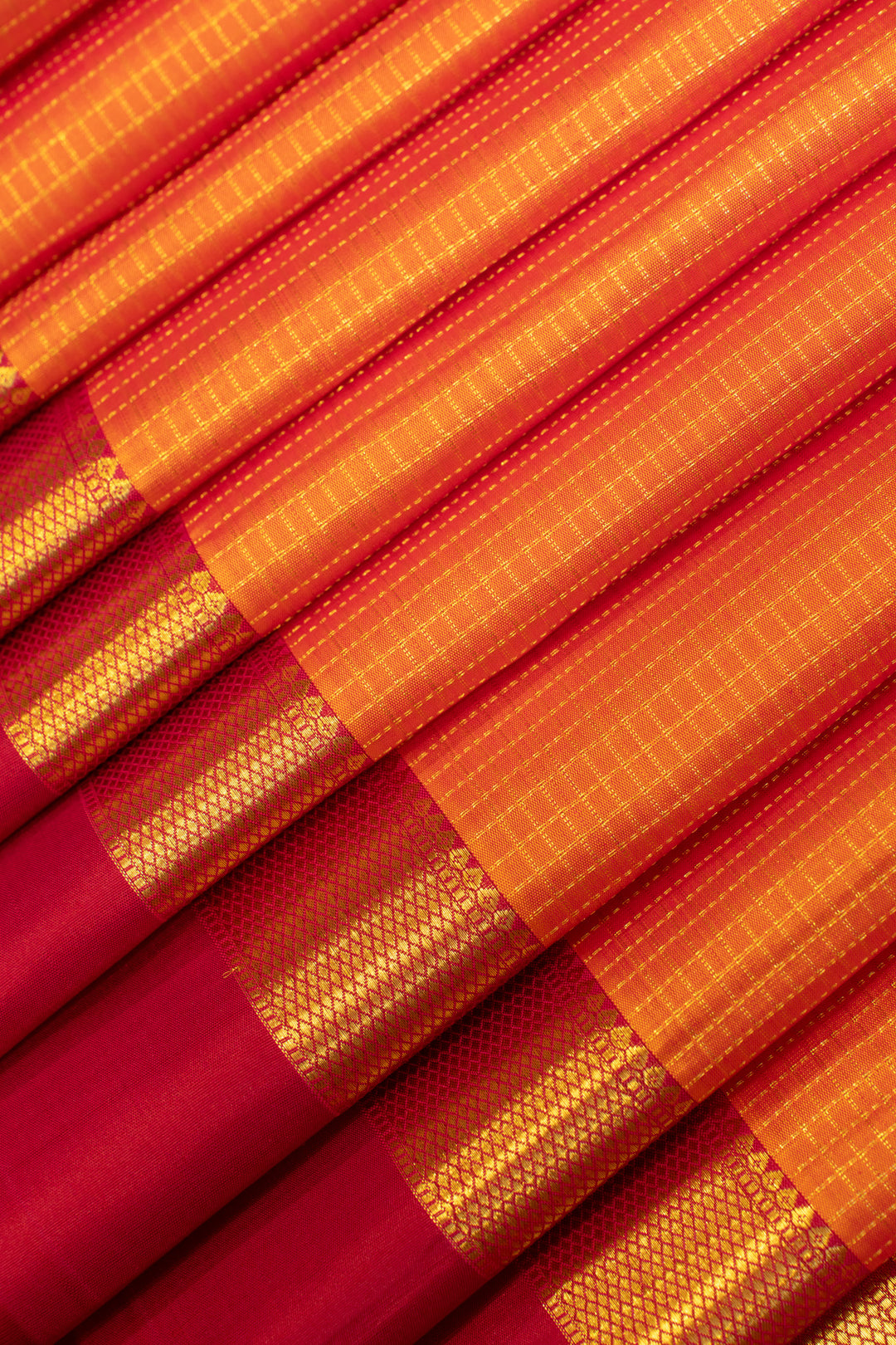 Orange vairaoosi checks pure Kanchipuram silk saree
