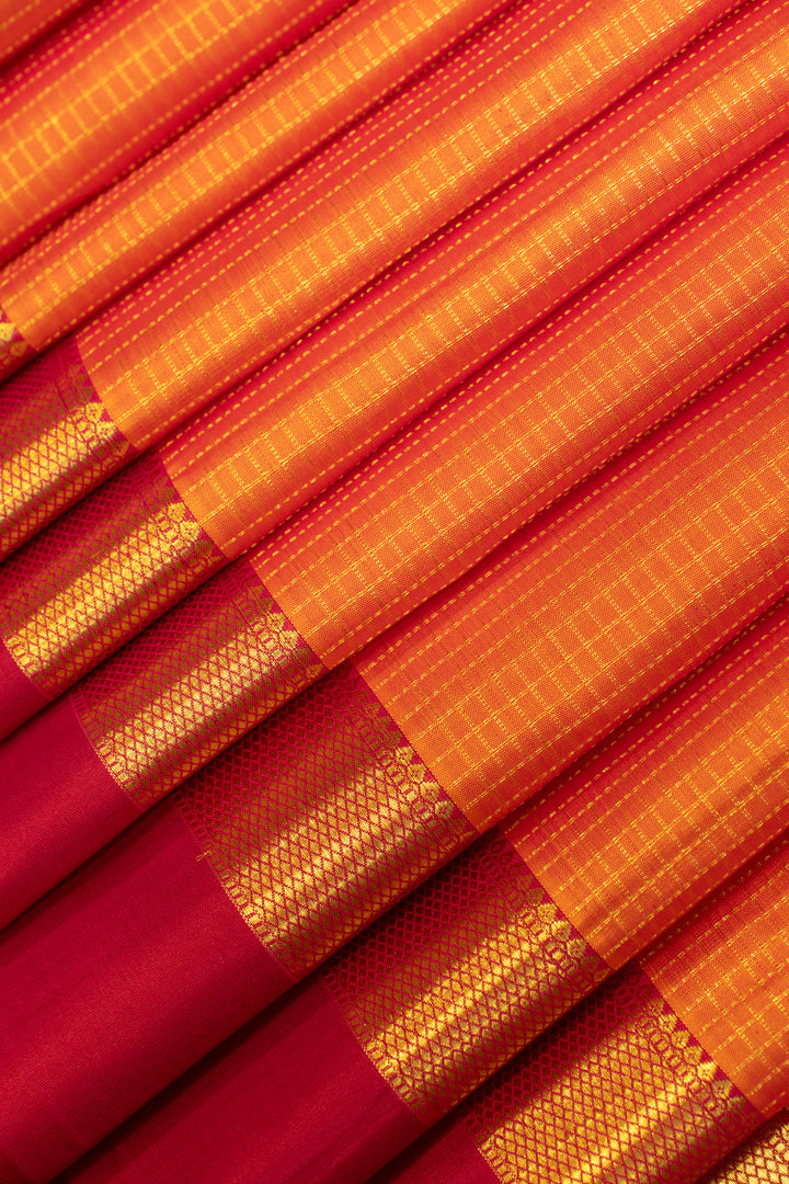 Orange vairaoosi checks pure Kanchipuram silk saree