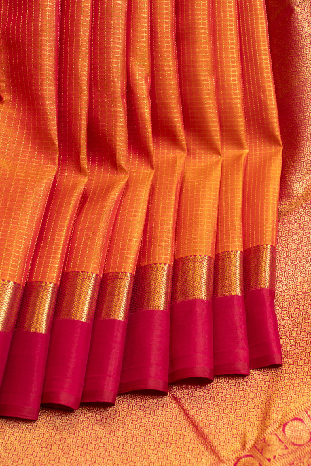 Orange vairaoosi checks pure Kanchipuram silk saree
