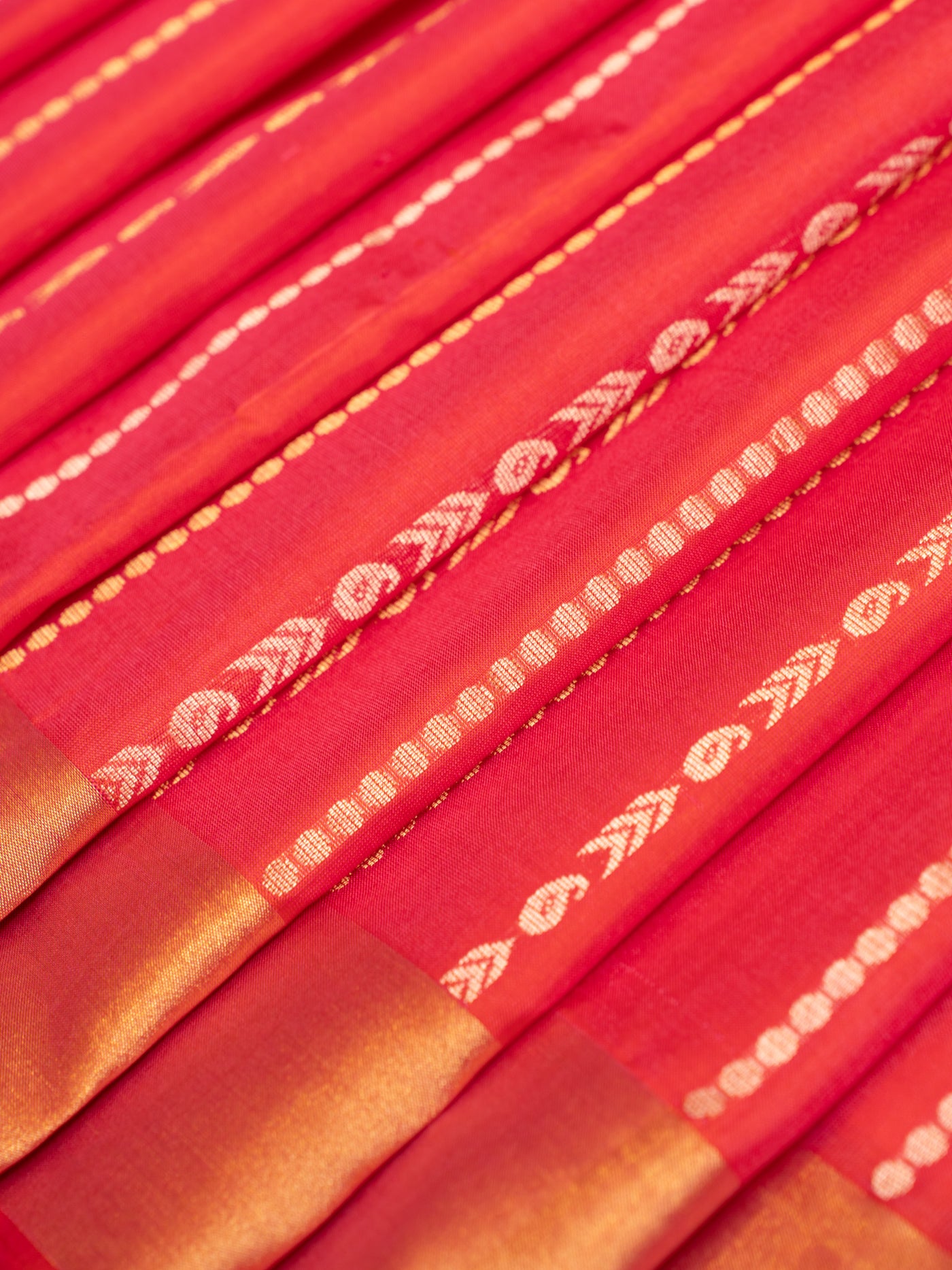 Peach orange stripes pure soft silk saree