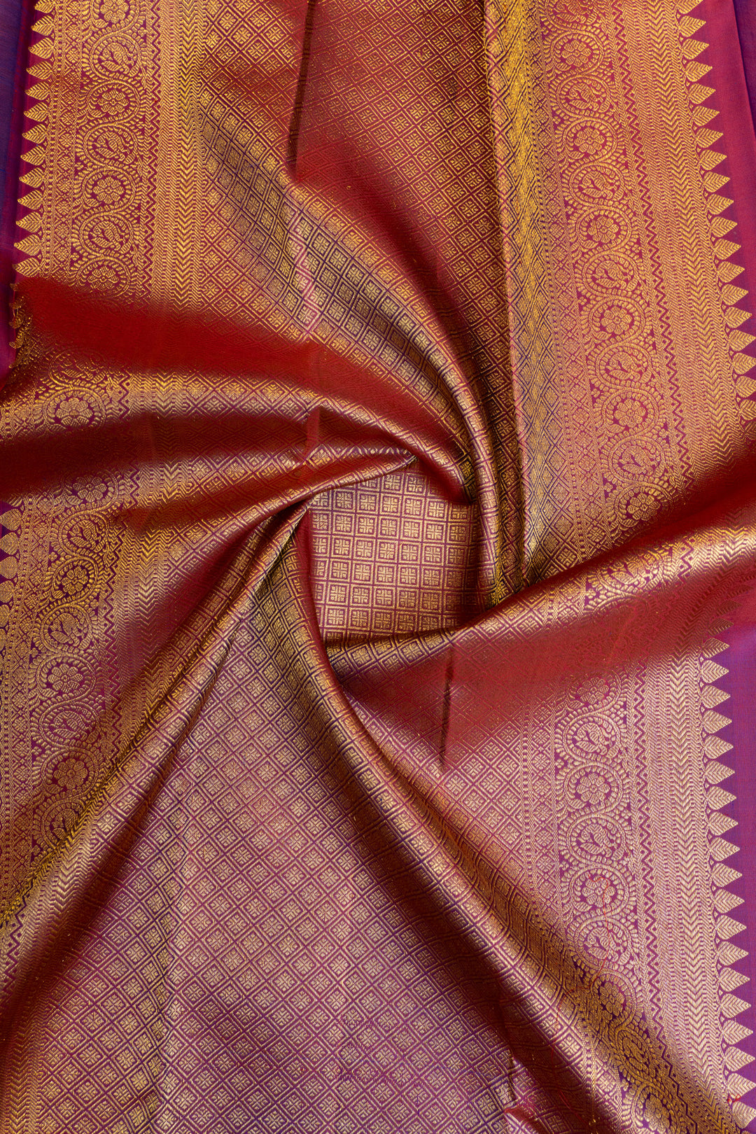 Indigo blue and magenta traditional pure Kanchipuram silk saree