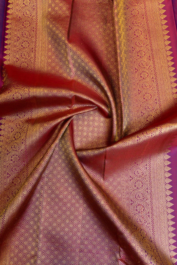 Indigo blue and magenta traditional pure Kanchipuram silk saree