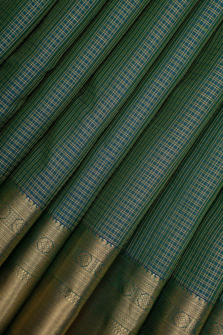 Peacock Blue Zari Checks Pure Kanchipuram Silk Saree