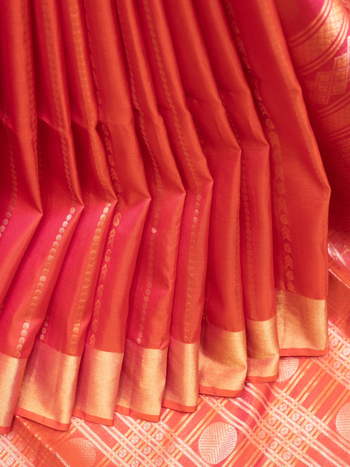 Peach orange stripes pure soft silk saree