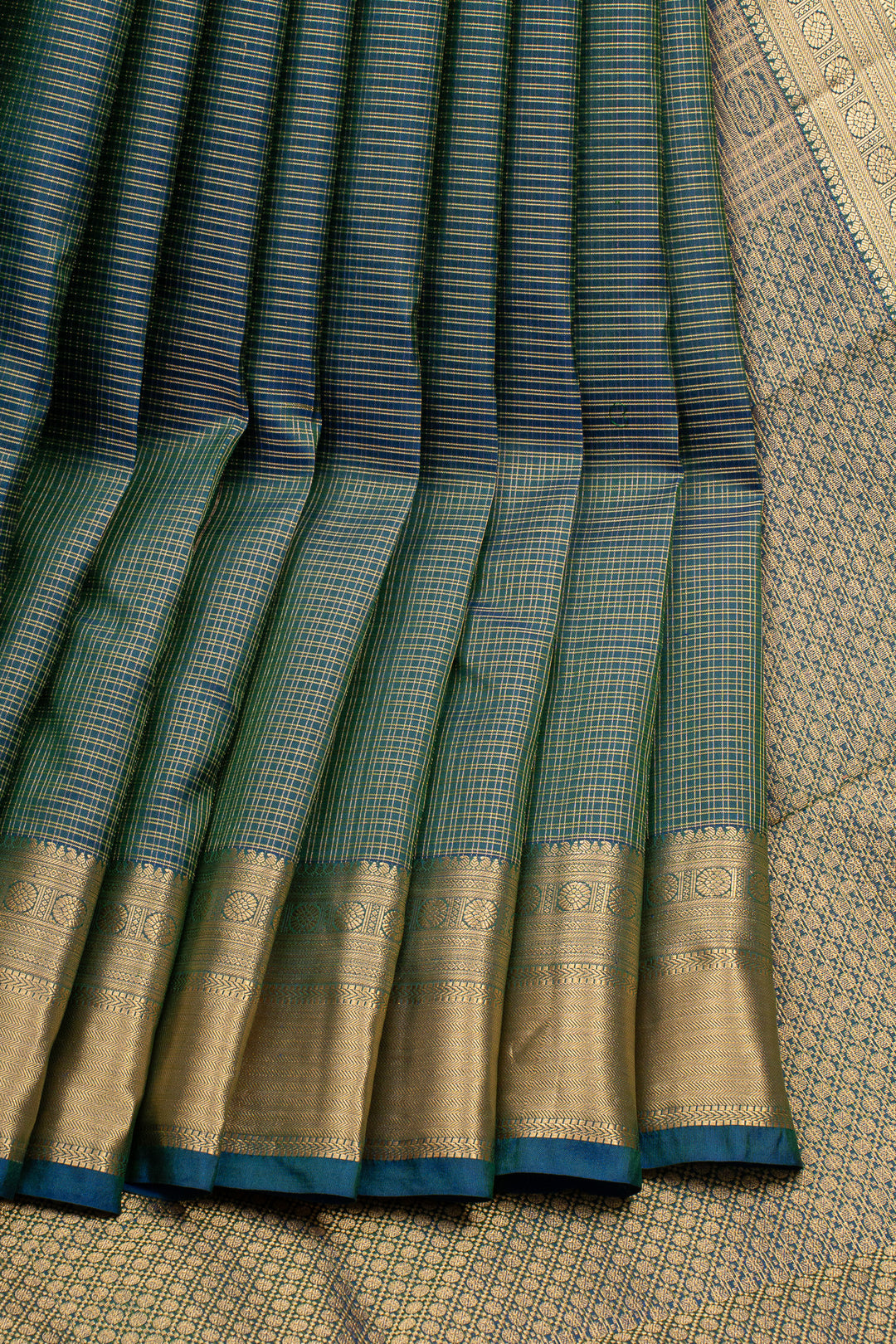 Peacock Blue Zari Checks Pure Kanchipuram Silk Saree