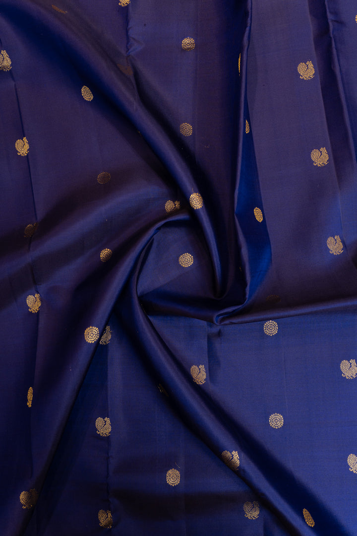 Indigo blue and magenta traditional pure Kanchipuram silk saree