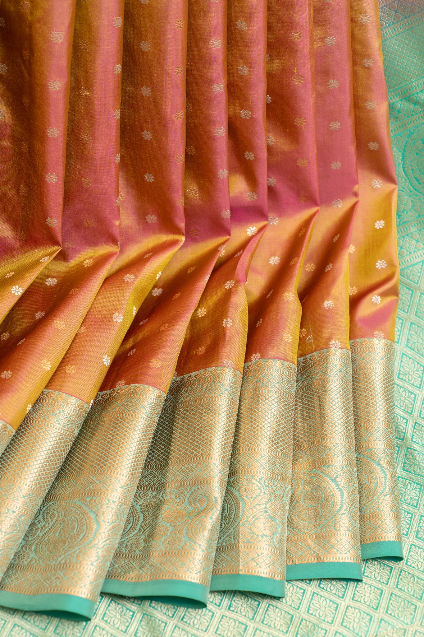 Rust orange peach pure silk saree