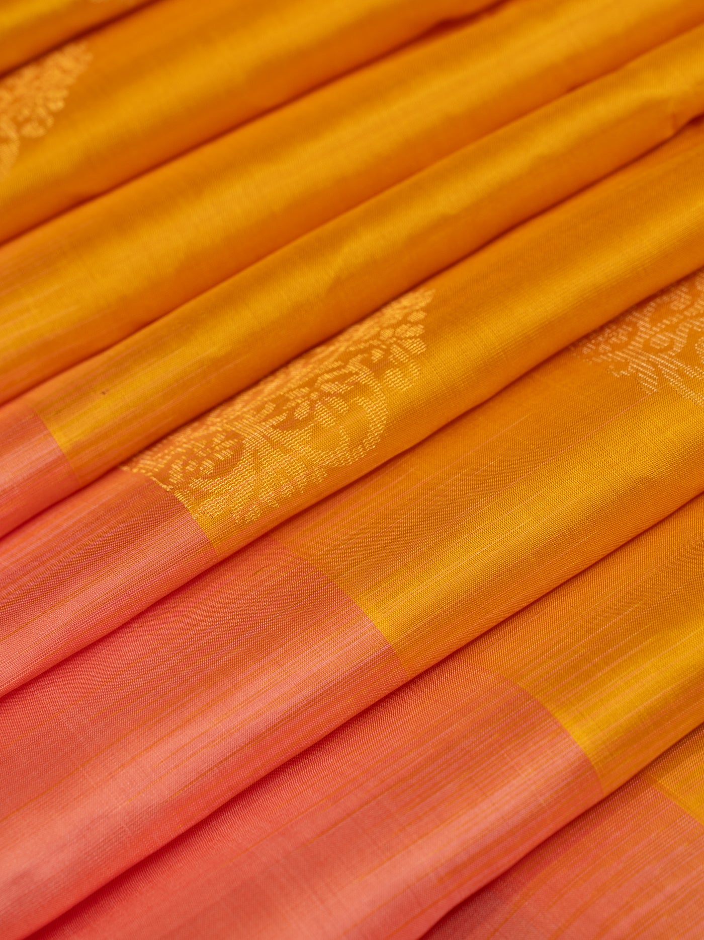 Yellow and peach pure soft silk saree