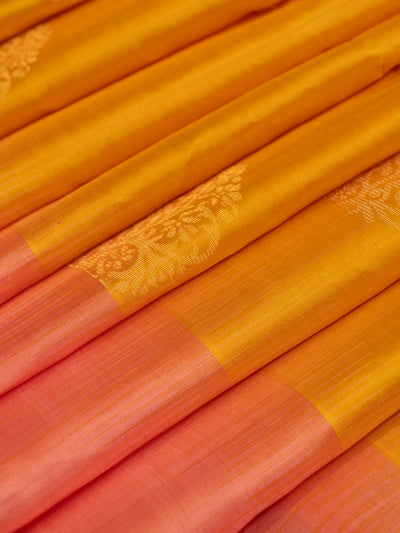 Yellow and peach pure soft silk saree