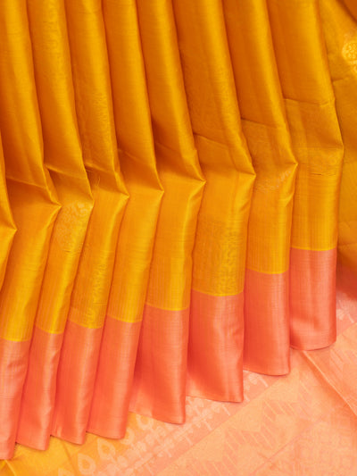 Yellow and peach pure soft silk saree