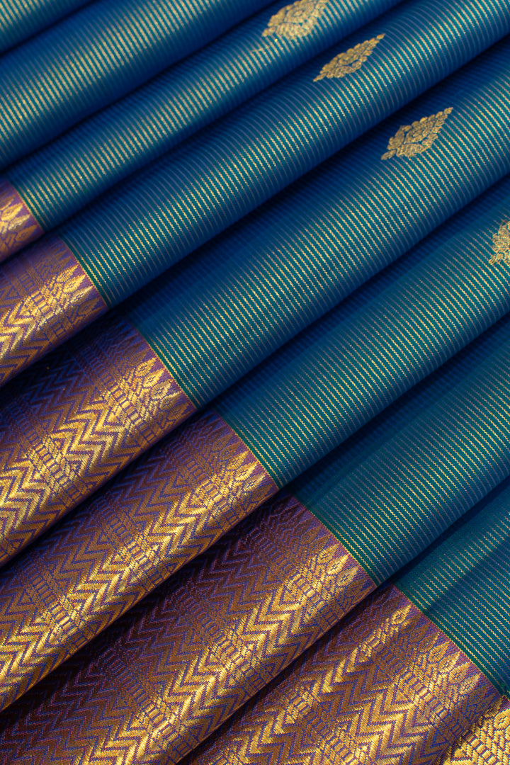 Peacock blue and magenta vairaoosi pure Kanchipuram silk saree
