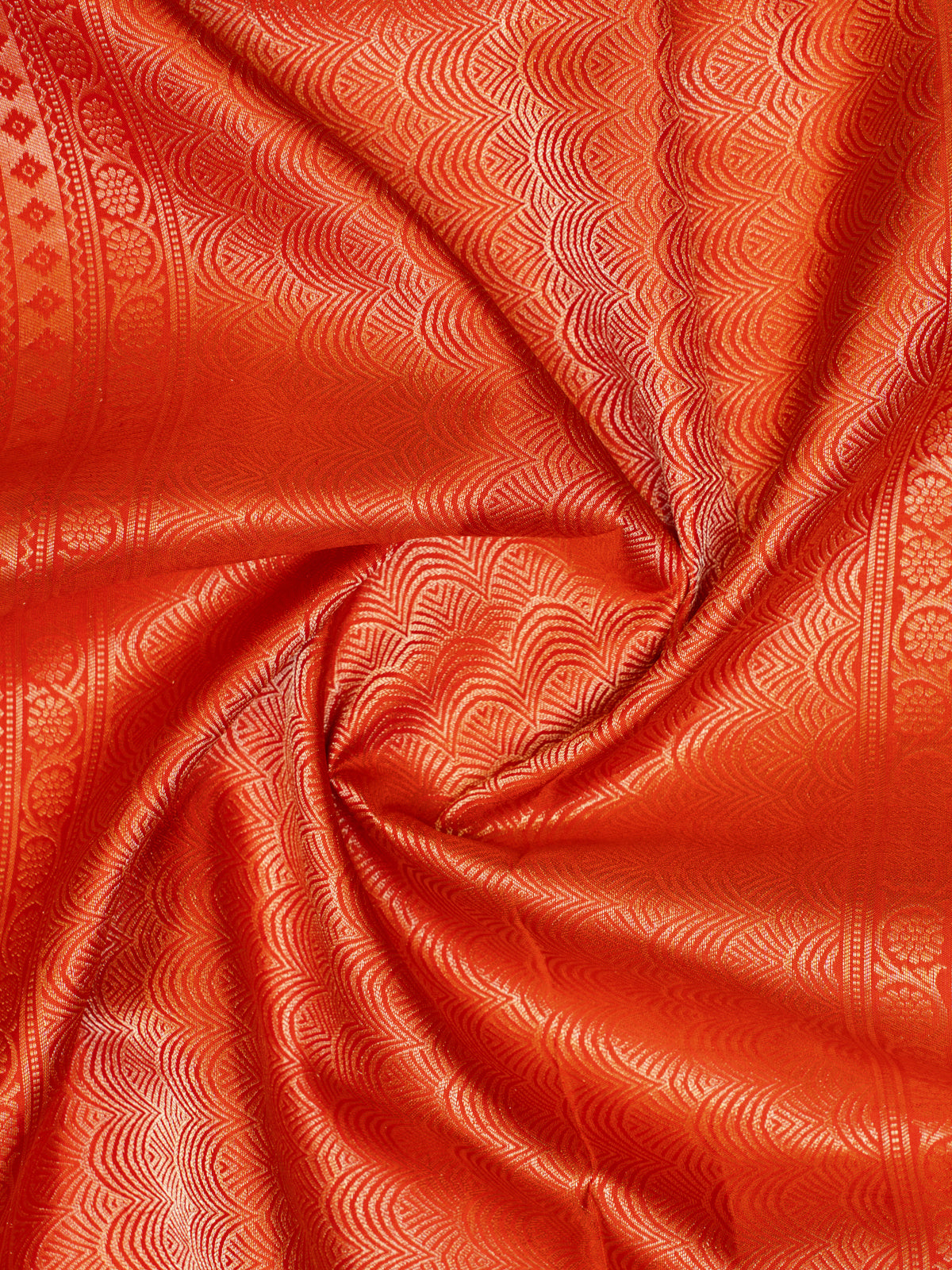 Peach Orange Diamond Brocade Kanchipuram Silk Saree