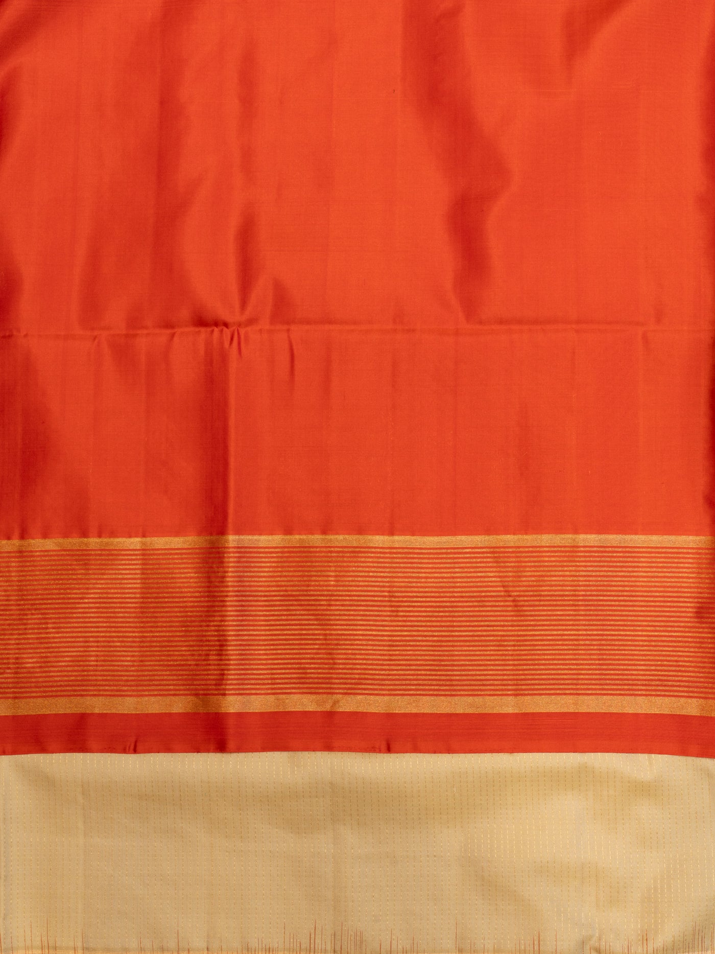 Beige and orange pure soft silk saree