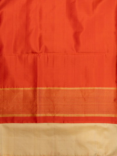 Beige and orange pure soft silk saree